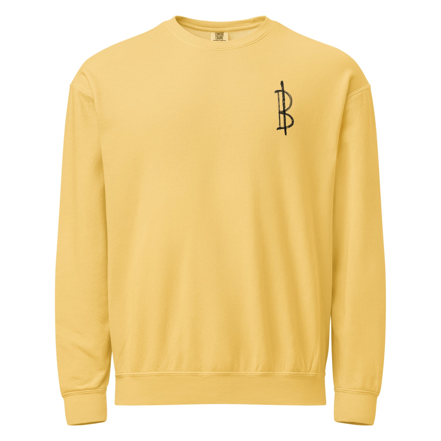 Comfort colors yellow Bitcoin Notepad sweatshirt on white background
