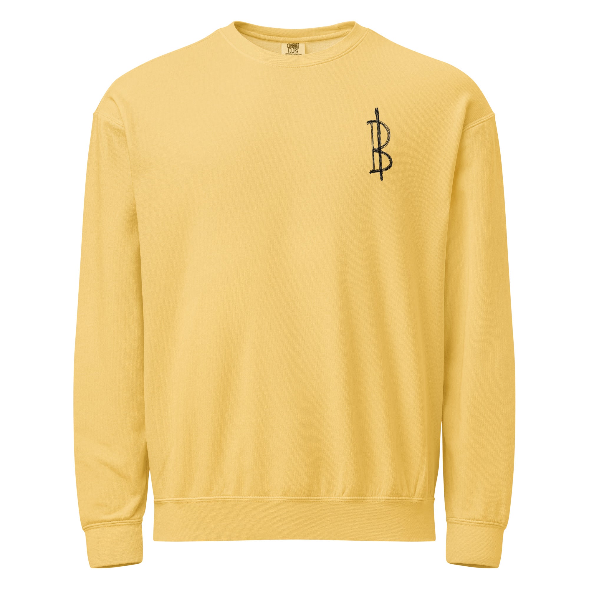 Comfort colors yellow Bitcoin Notepad sweatshirt on white background