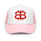 Bitcoin Paris foam trucker hat in pink with red logo