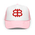Bitcoin Paris foam trucker hat in pink with red logo