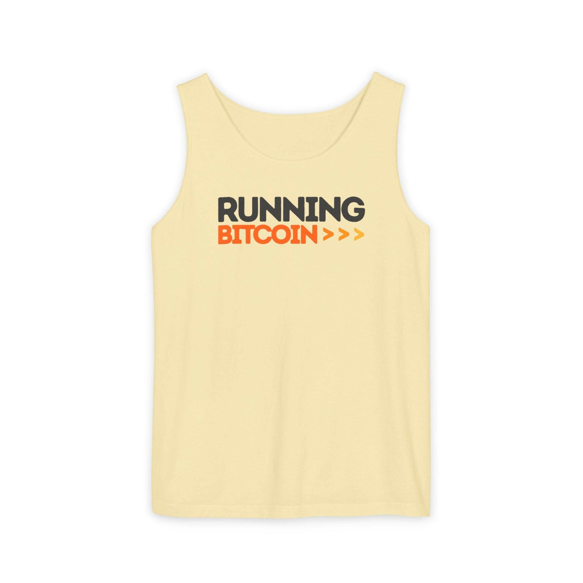 Running Bitcoin Bitcoin Tank Top - SVRN Society front in yellow