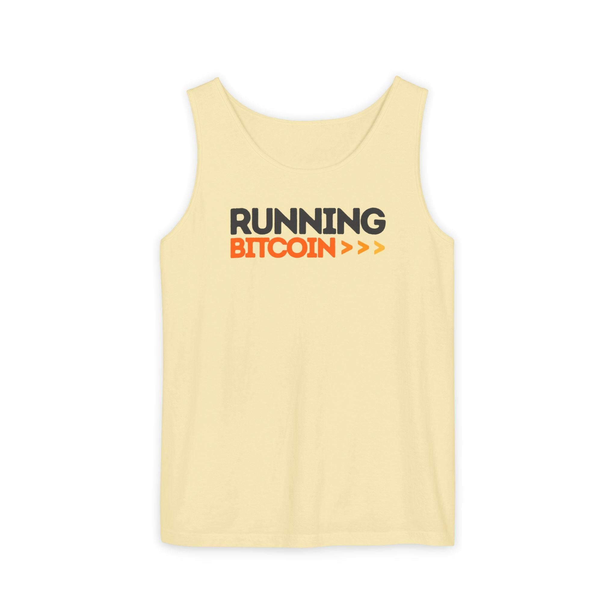 Running Bitcoin Bitcoin Tank Top - SVRN Society front in yellow