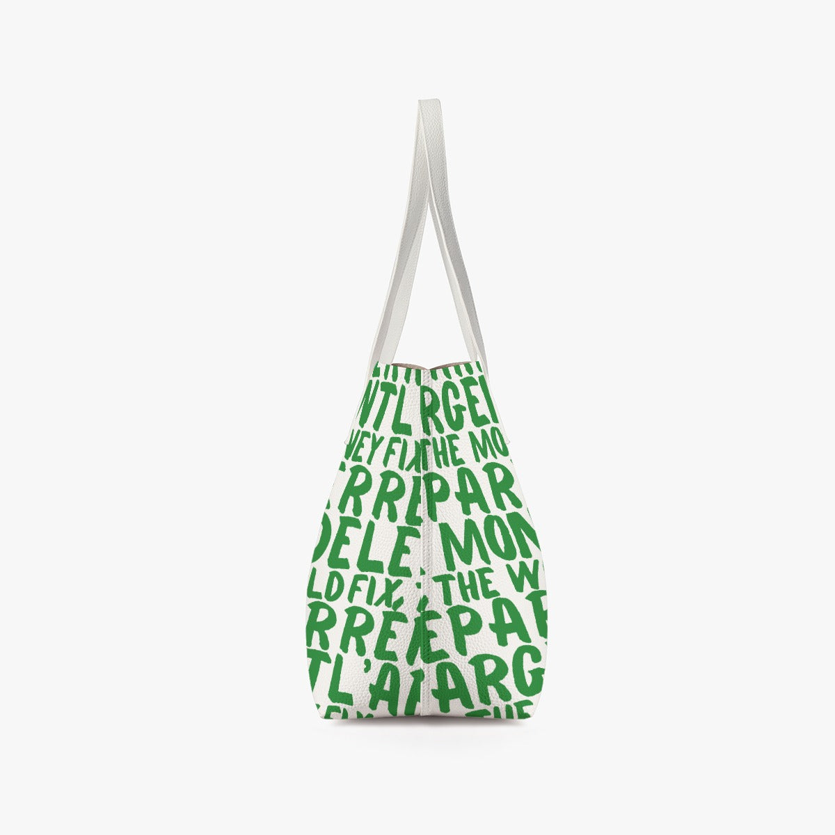 Bitcoin Tote bag with green text on a white background