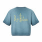 Blue BTC t-shirt with 'Buy Bitcoin' text on a white background