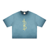 Blue t-shirt with yellow Bitcoin logo on a white background
