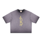 purple Bitcoin t-shirt with yellow bitcoin sign on a white background