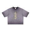 purple Bitcoin t-shirt with yellow bitcoin sign on a white background