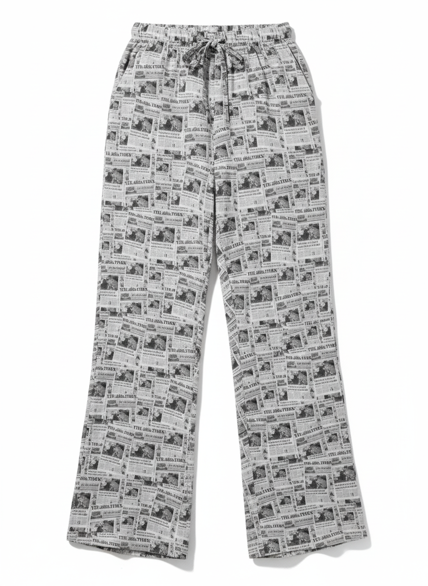 Newspaper print bitcoin pants on a white background