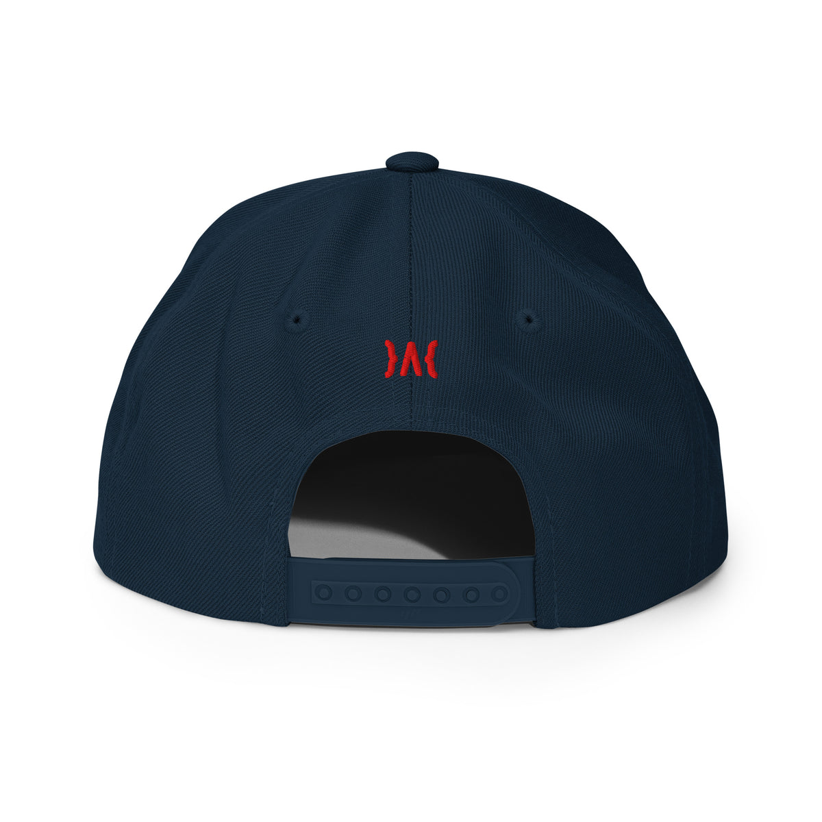 Kayfabe Snapback Hat in dark navy, back view
