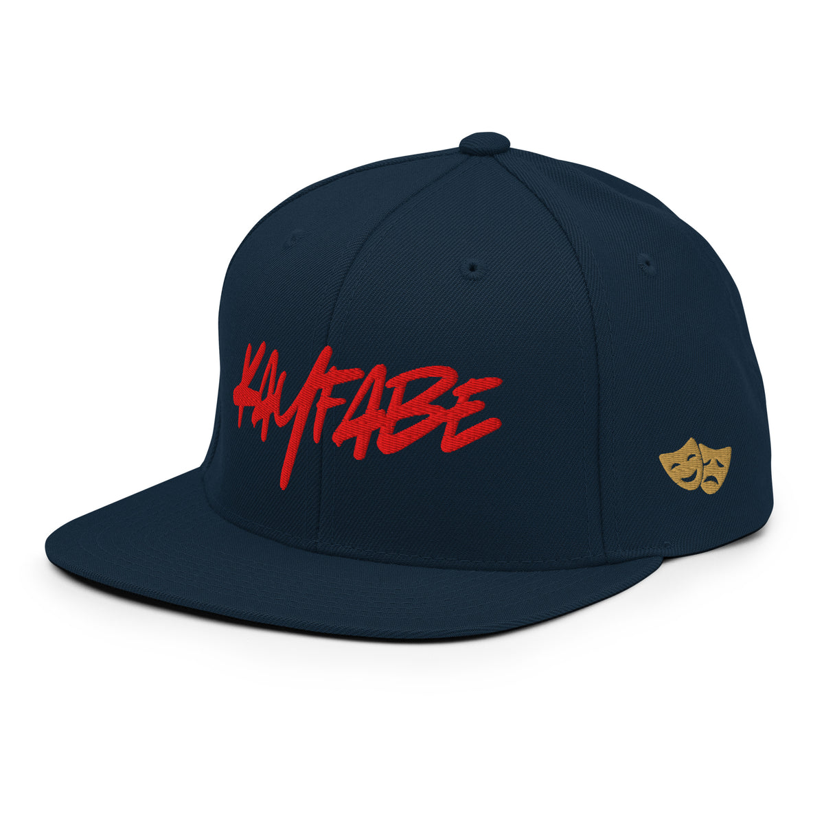 Kayfabe Snapback Hat in dark navy, left front view