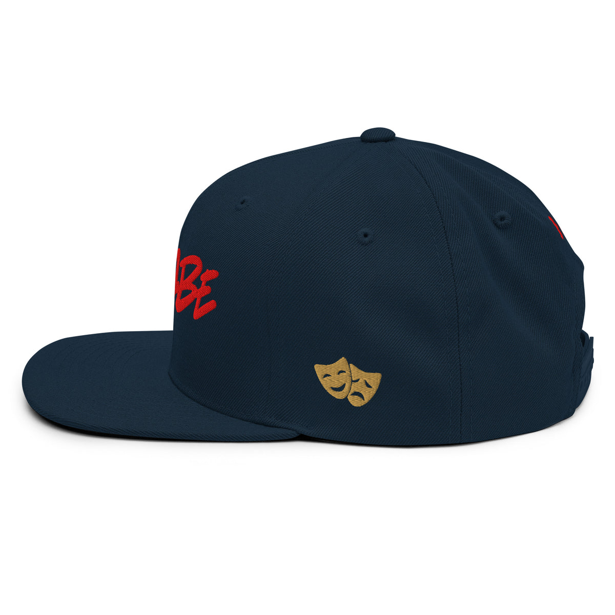 Kayfabe Snapback Hat in dark navy, left side view