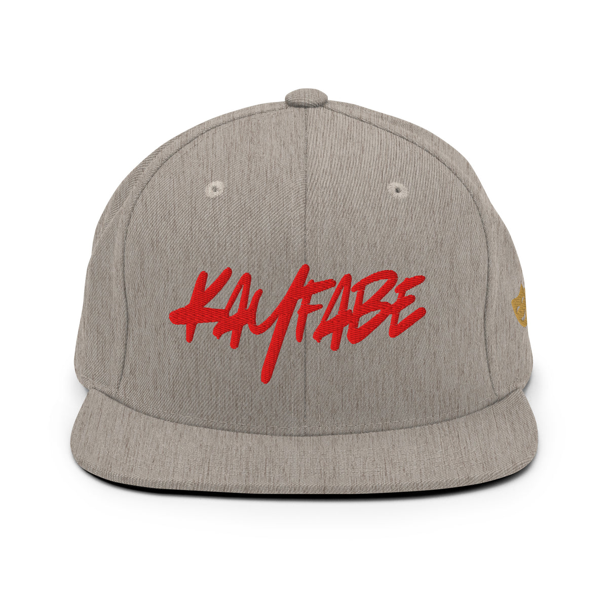 Kayfabe Snapback Hat in heather grey, front view