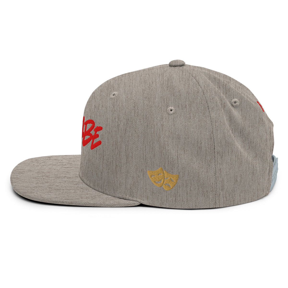 Kayfabe Snapback Hat in heather grey, left side view