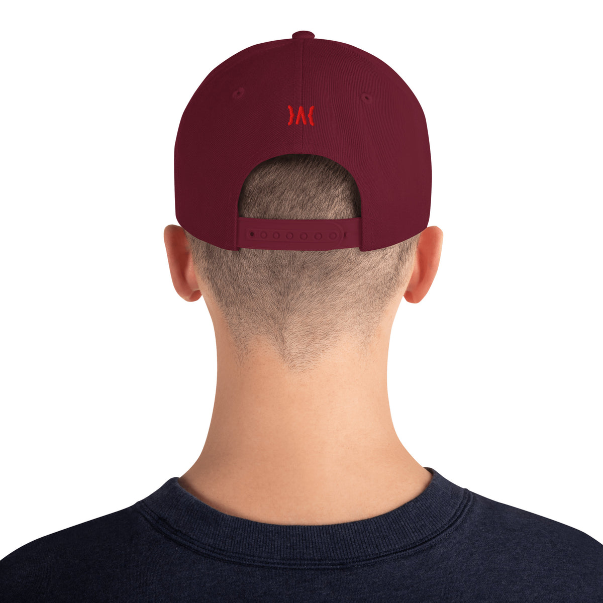 Kayfabe Snapback Hat in maroon, back view, image 7