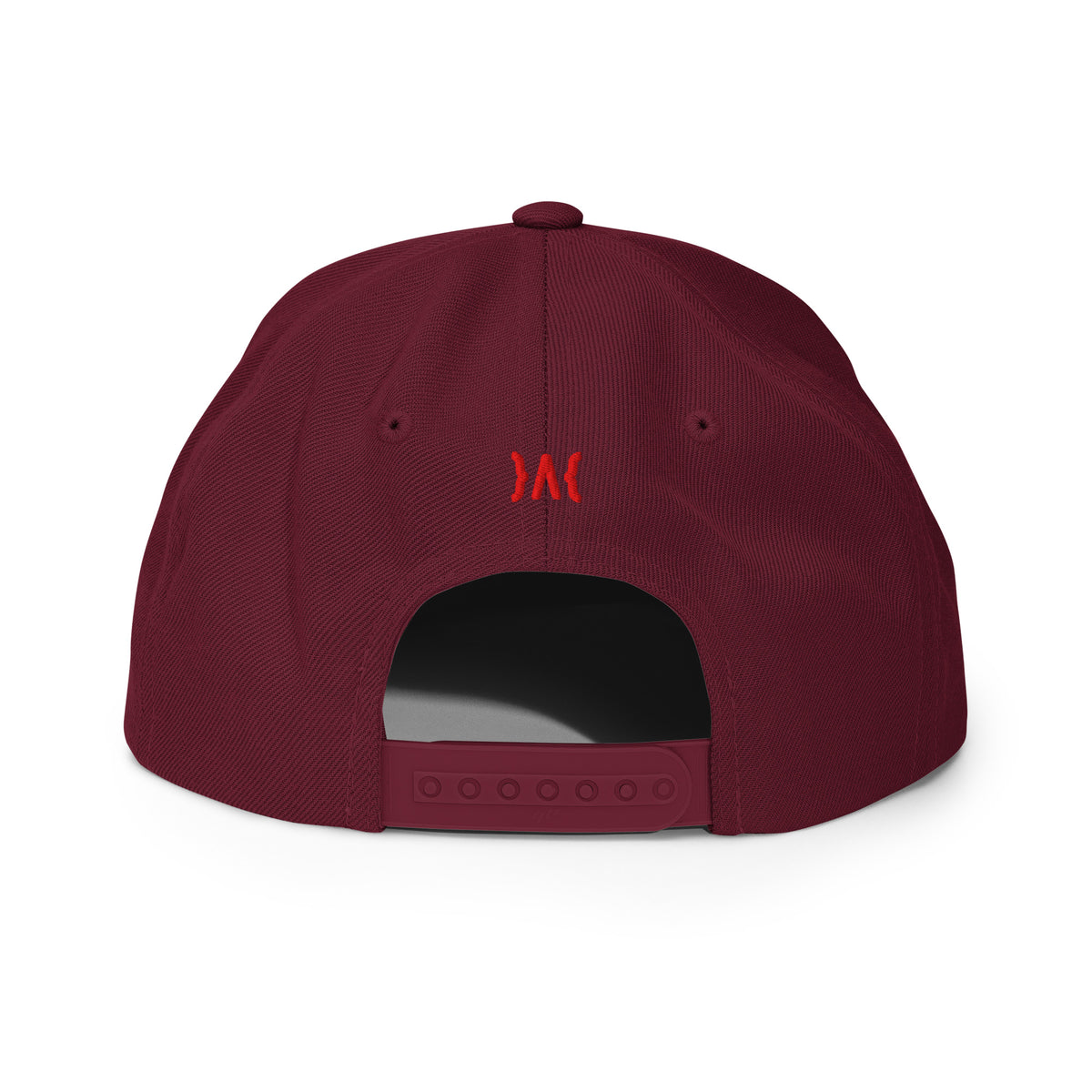 Kayfabe Snapback Hat in maroon, back view