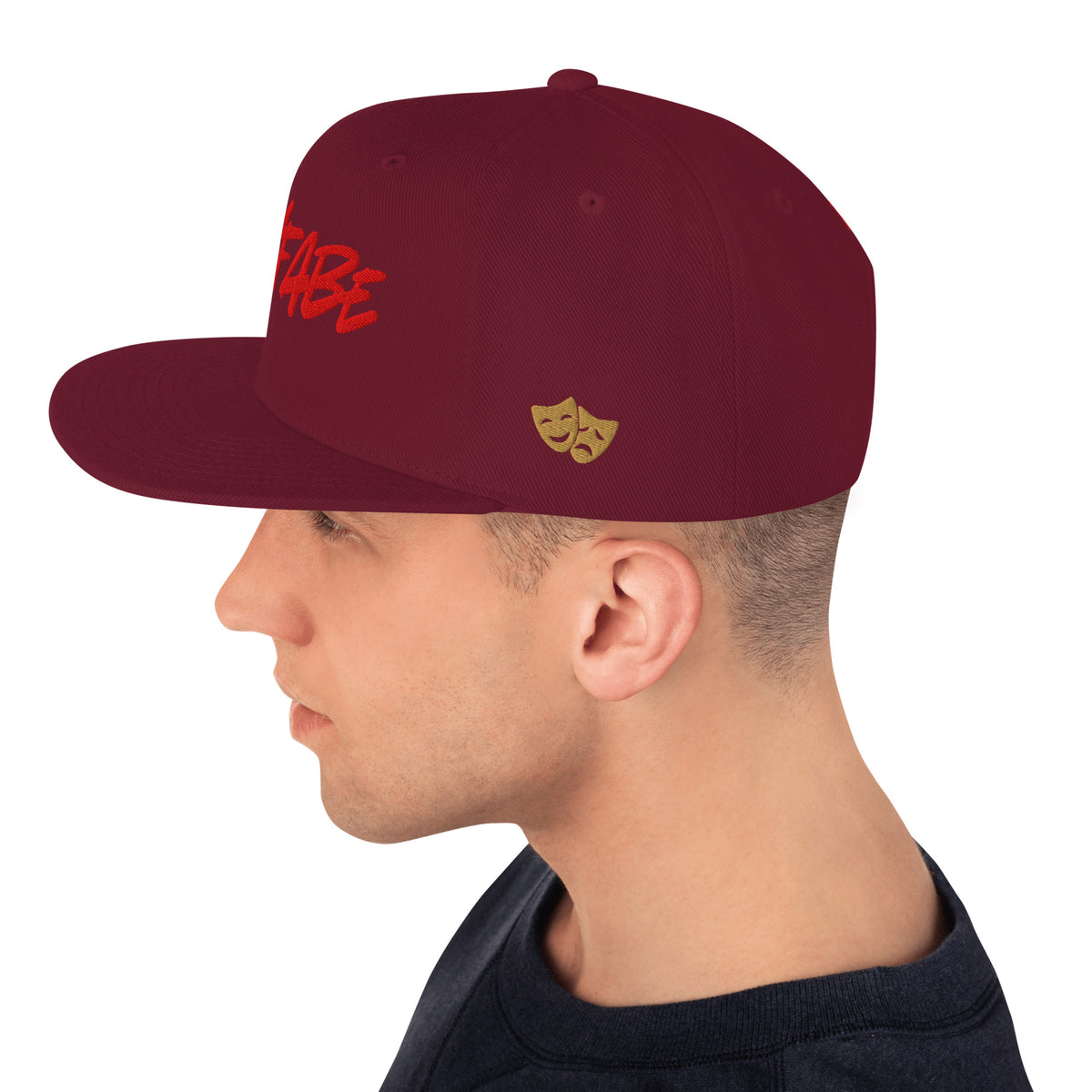 Kayfabe Snapback Hat in maroon, left side view, image 6
