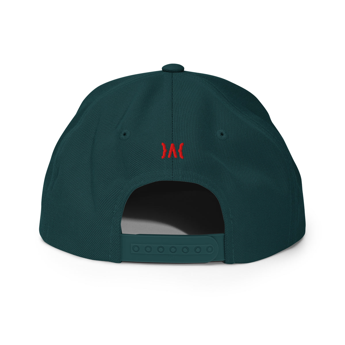 Kayfabe Snapback Hat in spruce, back view