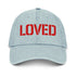 John 3:16 vintage denim hat with red loved embroidery by praise society