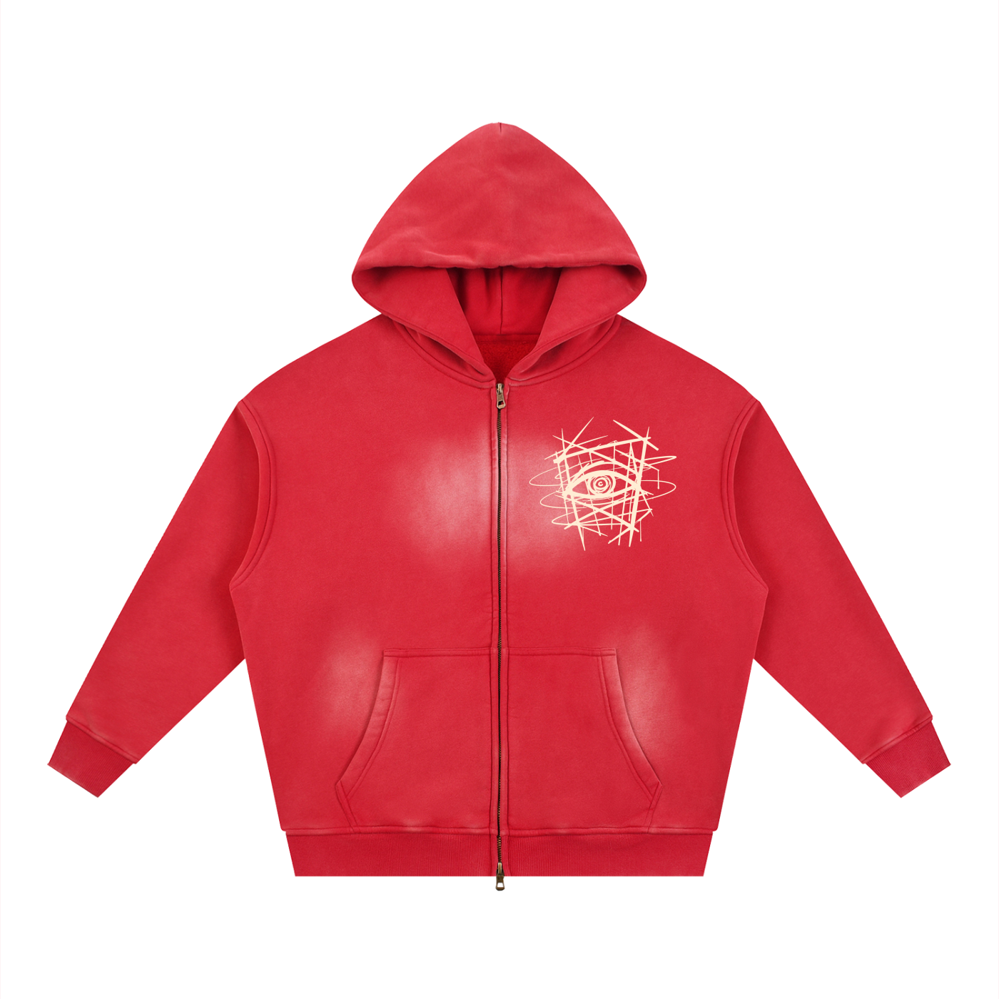 Red bitcoin hoodie with a white captivated graphic design on a white background