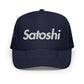 Satoshi blue Bitcoin trucker cap by The Orange Habit at SVRN Society (Navy)
