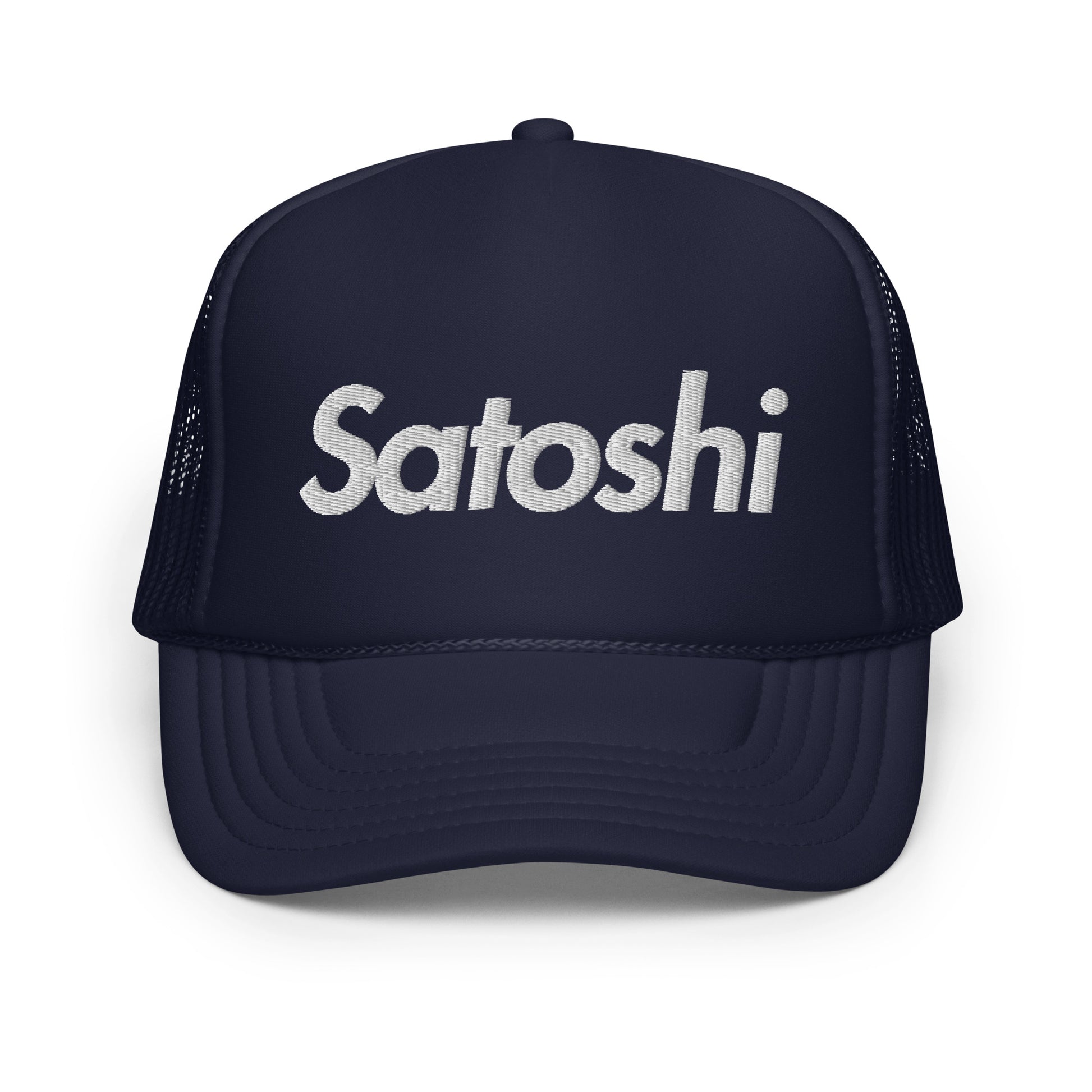 Satoshi blue Bitcoin trucker cap by The Orange Habit at SVRN Society (Navy)
