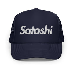 Satoshi blue Bitcoin trucker cap by The Orange Habit at SVRN Society (Navy)