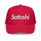 Satoshi red Bitcoin foam trucker hat by the orange habit at svrn society (Red)