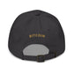 Back of the gold embroidered bitcoin dad hat with Bitcoin spelled out - SVRN Society