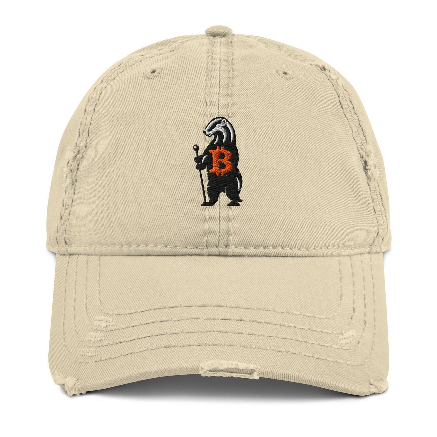 HONEY BADGER / Distressed Bitcoin Dad Hat - SVRN_T Hats - The Orange Habit