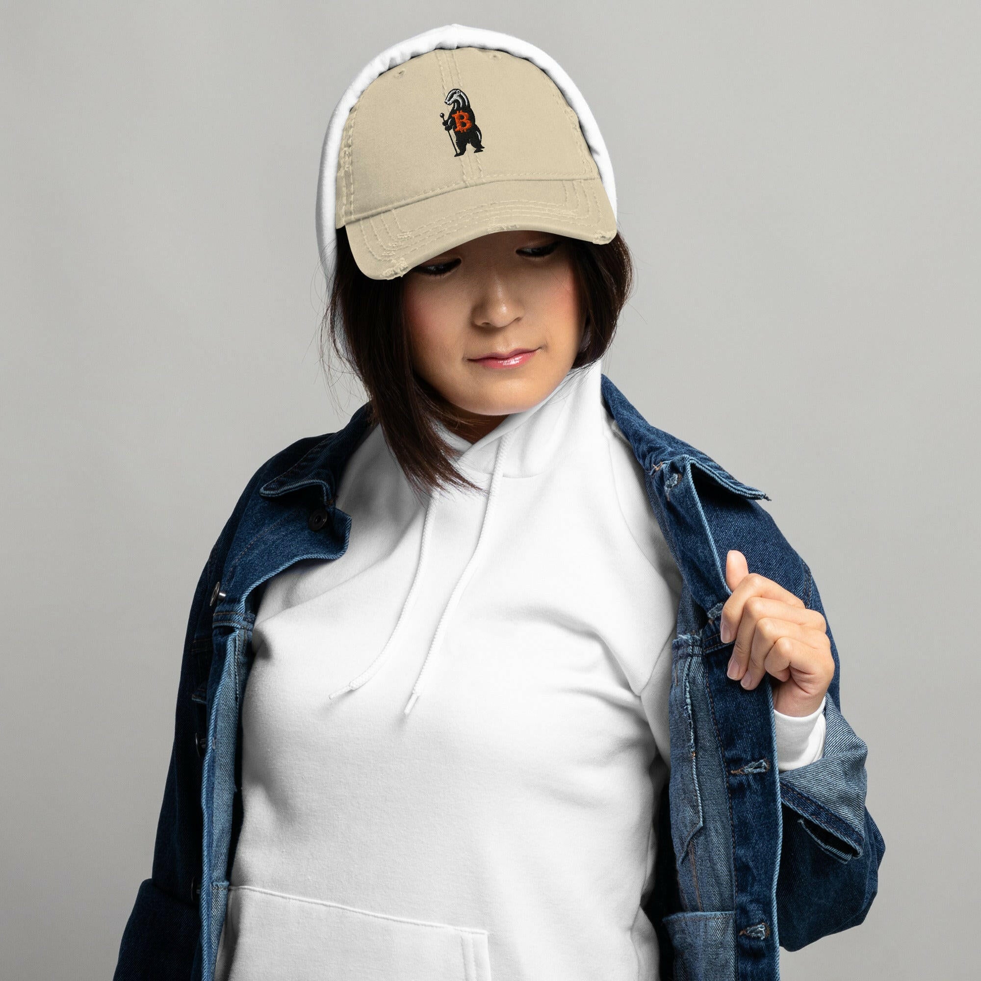HONEY BADGER / Distressed Bitcoin Dad Hat - SVRN_T Hats - The Orange Habit