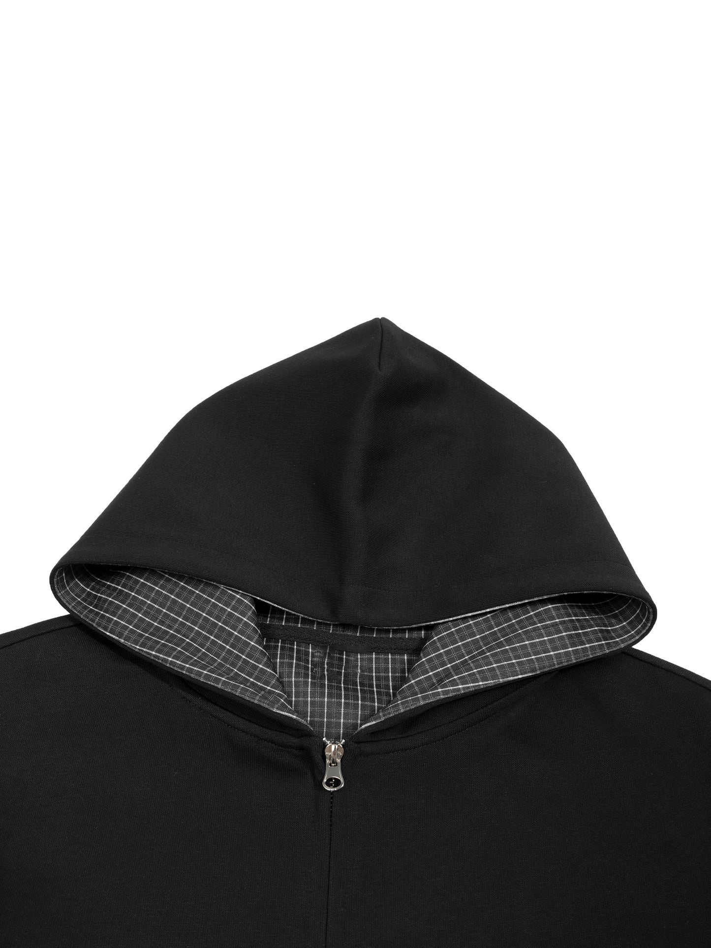 Club Orange: Sudadera con Capucha Cuadrada con Cremallera y Estampado a Cuadros en Contraste