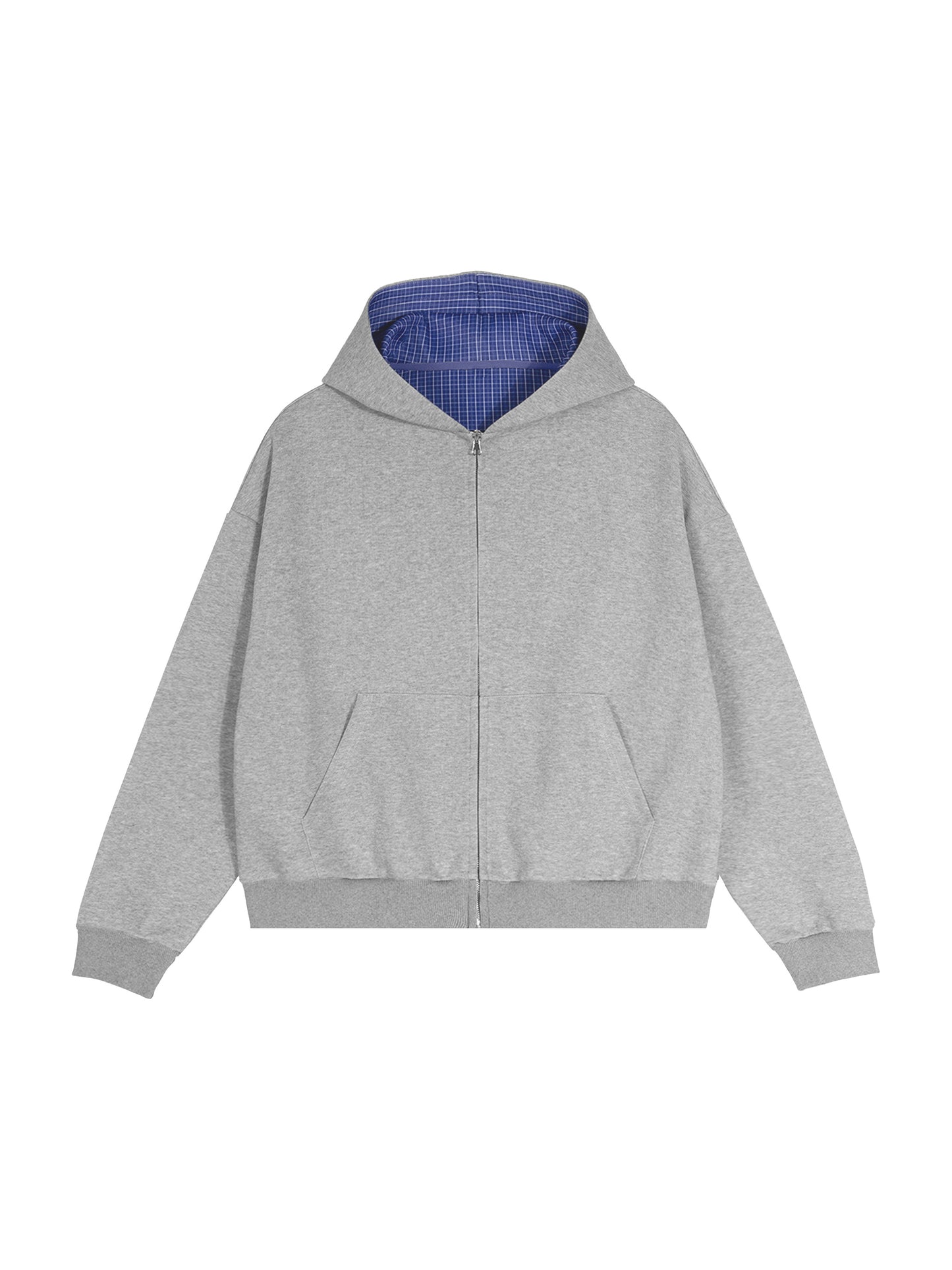 Manna Bitcoin: Contrast Plaid Boxy Zip Hoodie