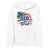 white kids christian hoodie with 'in god we trust' text by praise society kids