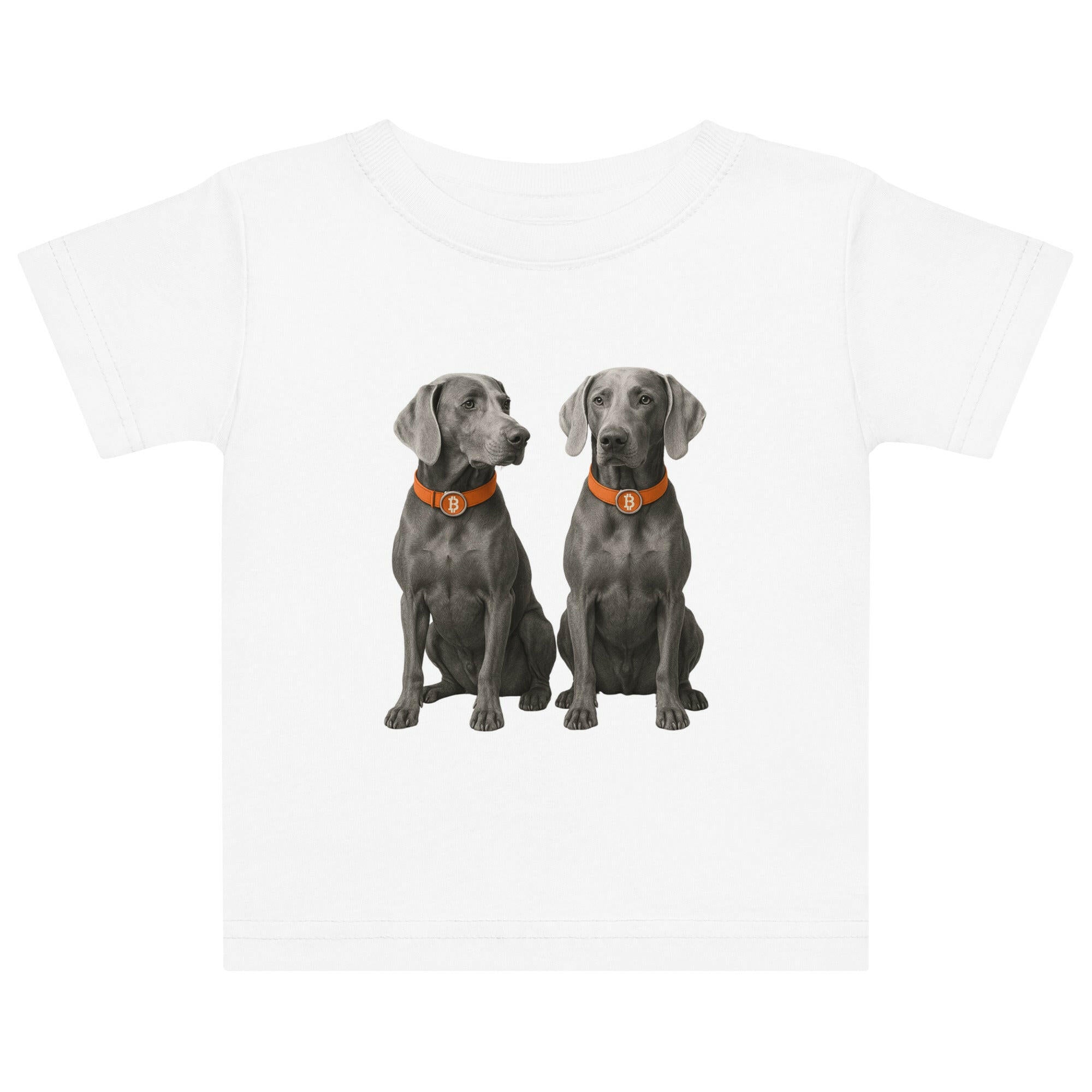 White Bitcoin Tee for Infants from the Hodl Dog Weimaraner Collection by lil'B