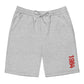 Gray Men's Bitcoin shorts with a red '1984' logo on a white background