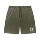 Green Bitcoin shorts with a Satoshi Nakamoto logo on a white background