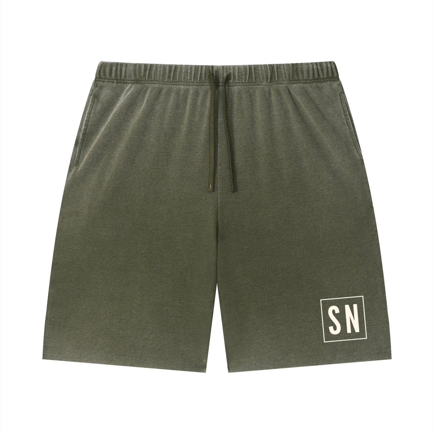 Green Bitcoin shorts with a Satoshi Nakamoto logo on a white background
