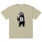 Beige green oversized t-shirt with a honey badger holding a Bitcoin symbol on a white background - SVRN Society