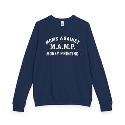 (Navy) blue sweatshirt with white text on a white background 
