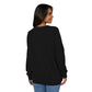 Woman wearing a (black) long-sleeve shirt on a white background