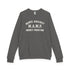 (Charcoal Heather) moms against money printing sweatshirt with white text on a white background