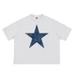 White Satoshi Nakamoto USA t-shirt with a blue star design on a white background
