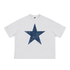 White Nakamoto USA t-shirt with a blue star design on a white background