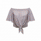 Nautical Bitcoin crab and stripe pattern off-shoulder blouse by Nikki Nakamoto at SVRN Society