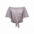 Nautical Bitcoin crab and stripe pattern off-shoulder blouse by Nikki Nakamoto at SVRN Society