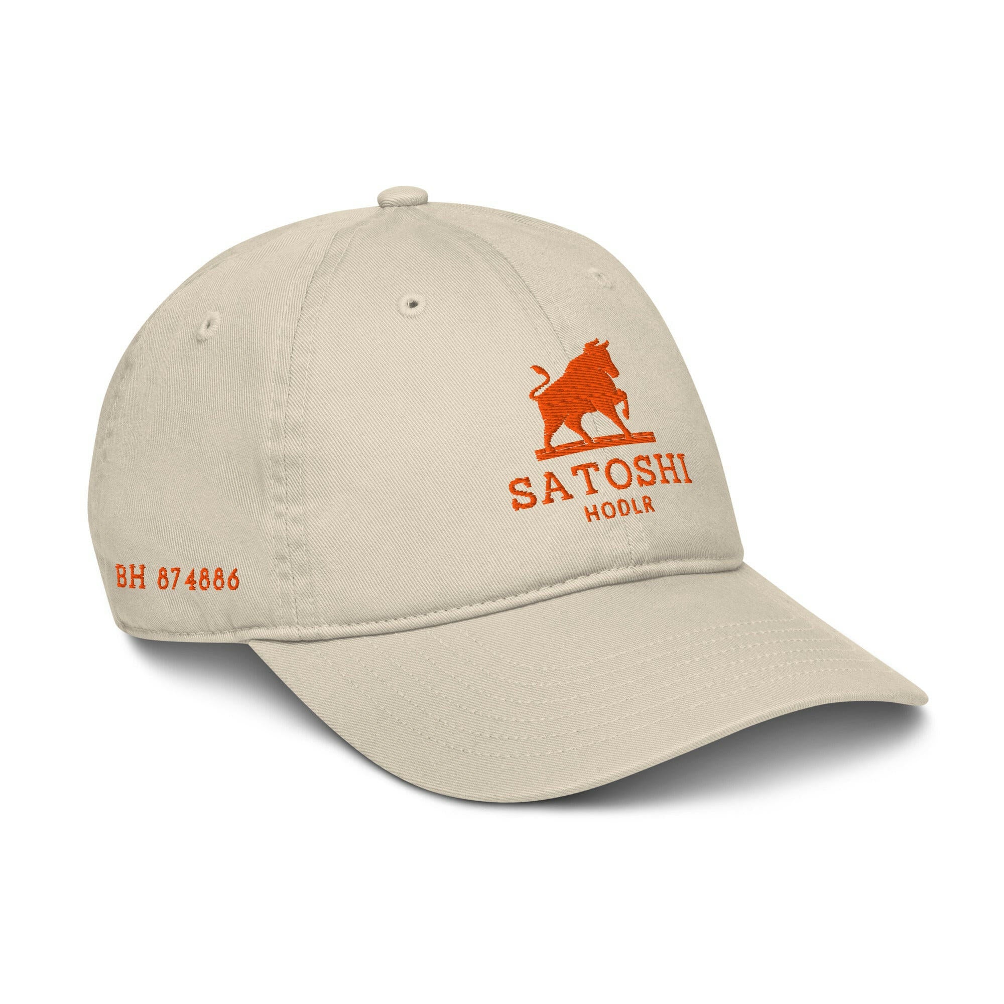 SATOSHI HODLr / Organic Bitcoin Dad Hat - Nikki Nakamoto Hats - The Orange Habit