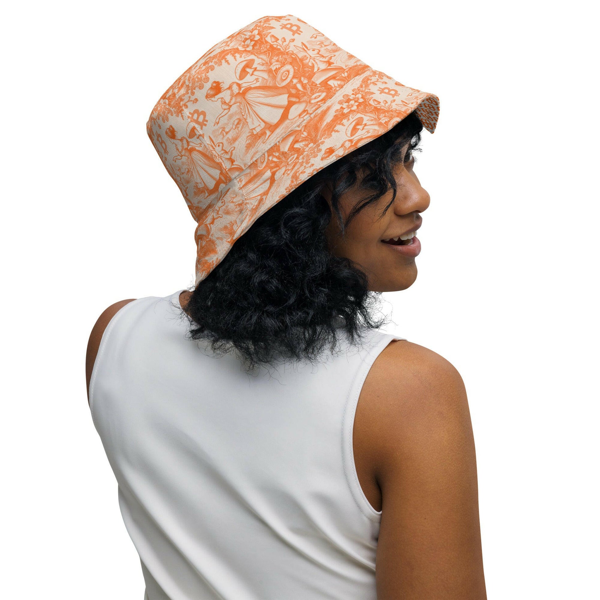 Rabbit Hole / Reversible Bitcoin Bucket Hat - Nikki Nakamoto Hats - The Orange Habit