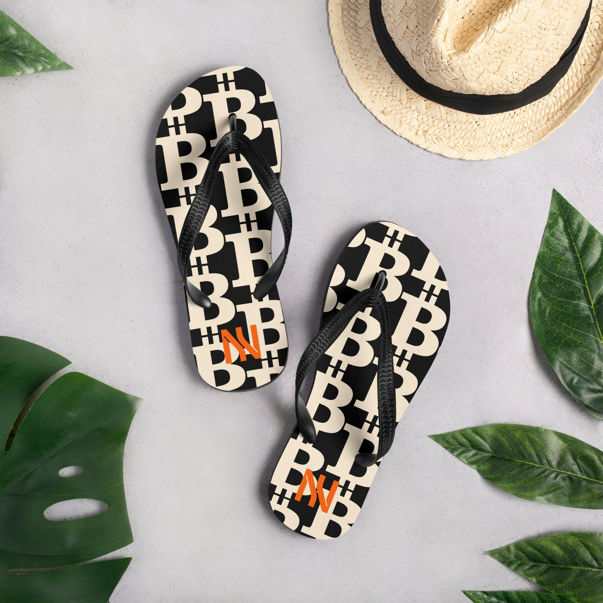 The B / Womens Bitcoin Flip-Flops - Nikki Nakamoto - The Orange Habit