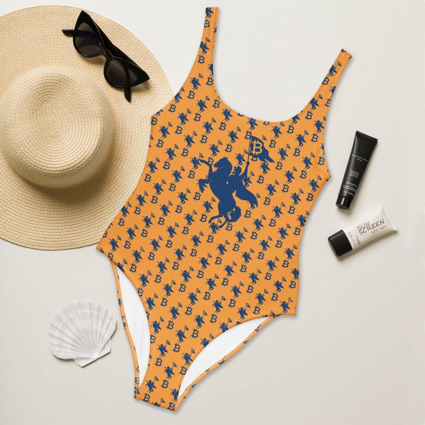 Soft Revolution / One-Piece Bitcoin Swimsuit - Nikki Nakamoto - The Orange Habit