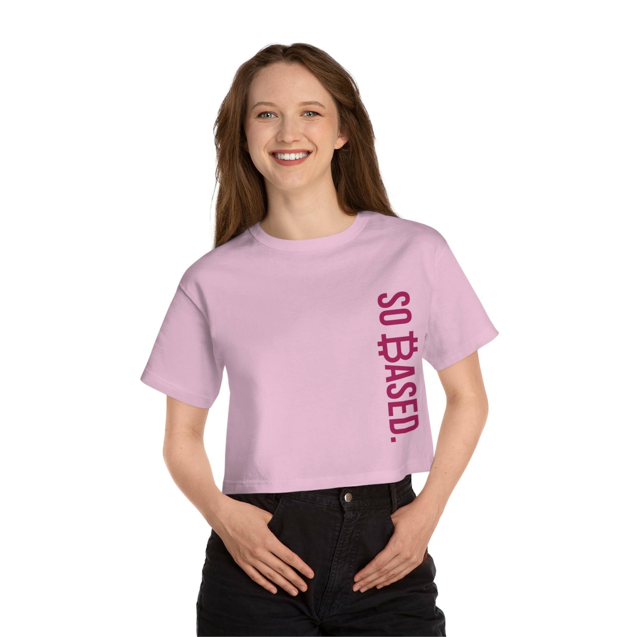 So Based / Champion Cropped Bitcoin T-shirt - Nikki Nakamoto - The Orange Habit